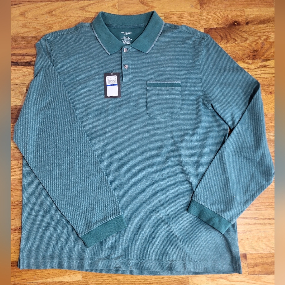 Van Heusen Teal Long Sleeve Polo Shirt